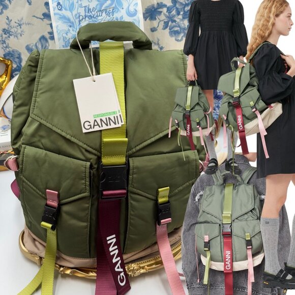 ? GANNI ? NWT Recycled Tech Backpack, Kalamata Green & Purple / Pink CFB78509-F480-422E-A3C3-  main image 3